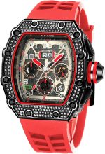 Gosasa Mens Diamond Watches Luxury Tonneau Watches for Men Analog Watch Chronograph Calendar Date Men’s Dress Business Work Watch Large Rectangle Face Wristwatch with Silicon Strap - Image 2
